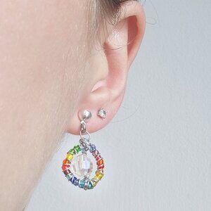 Y2K mini rainbow hoop earrings ✦ unique  and handmade beaded silver hoops ✦